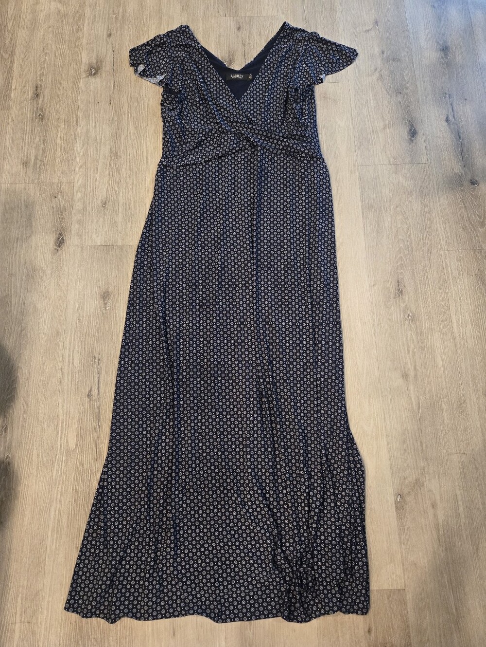 Lauren Ralph Lauren Navy Blue Jersey Print Dress Sz 16